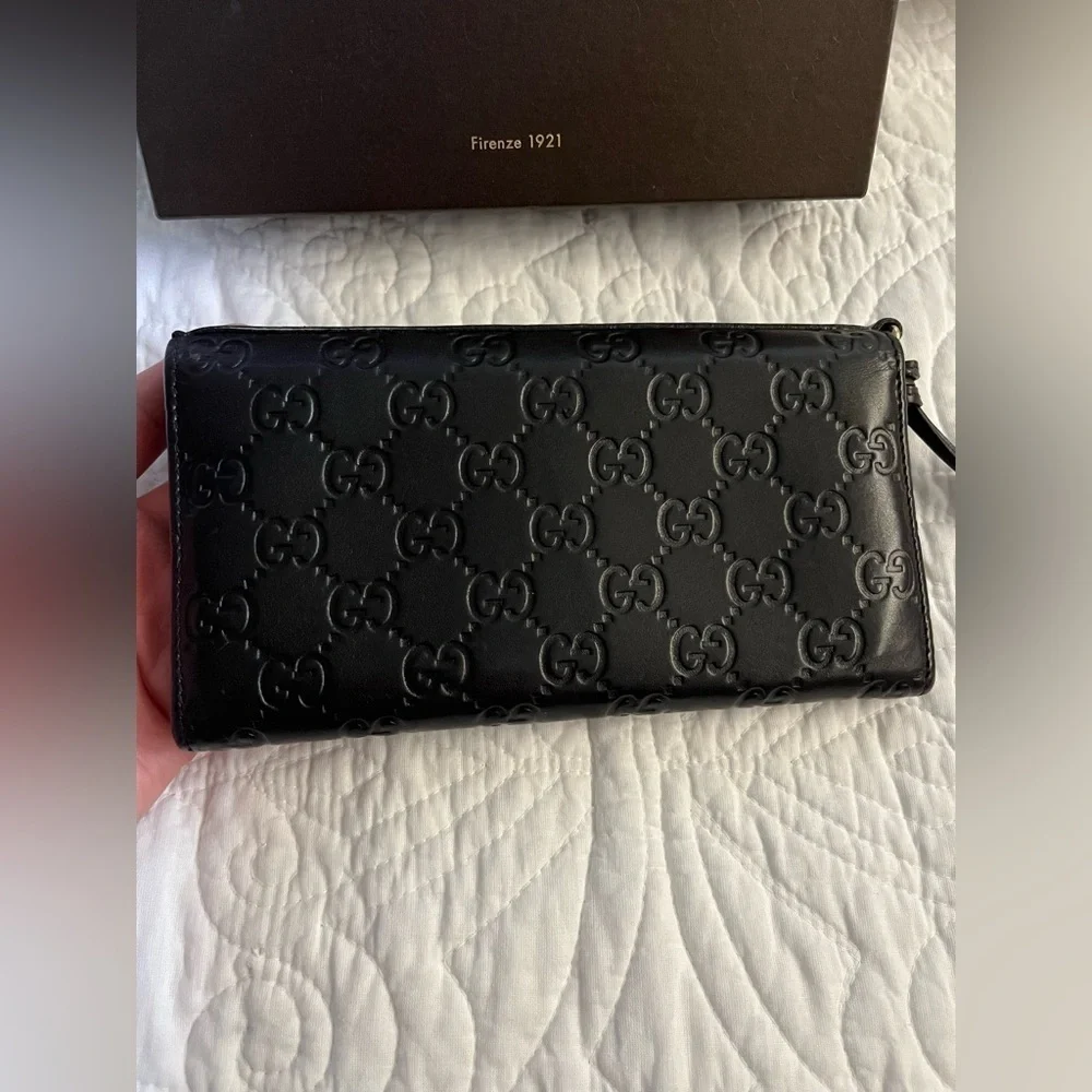 GUCCI Micro Guccissima GG Pattern Long Bifold Wallet Leather Black Gold